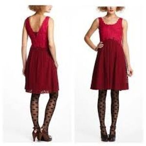 ANTHROPOLOGIE Moulinette Soeurs Carmindy Dress Pink Burgundy Lace Sz 0 $168